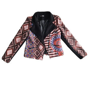 101 Idees Full Zip Blazer Coat Jacket Women's Size L/XL Floral Multicolor